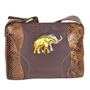 Vintage NOS Marlo Shoulder Bag Purse Elephant Trunks Up Mixed Metal Brown Bronze